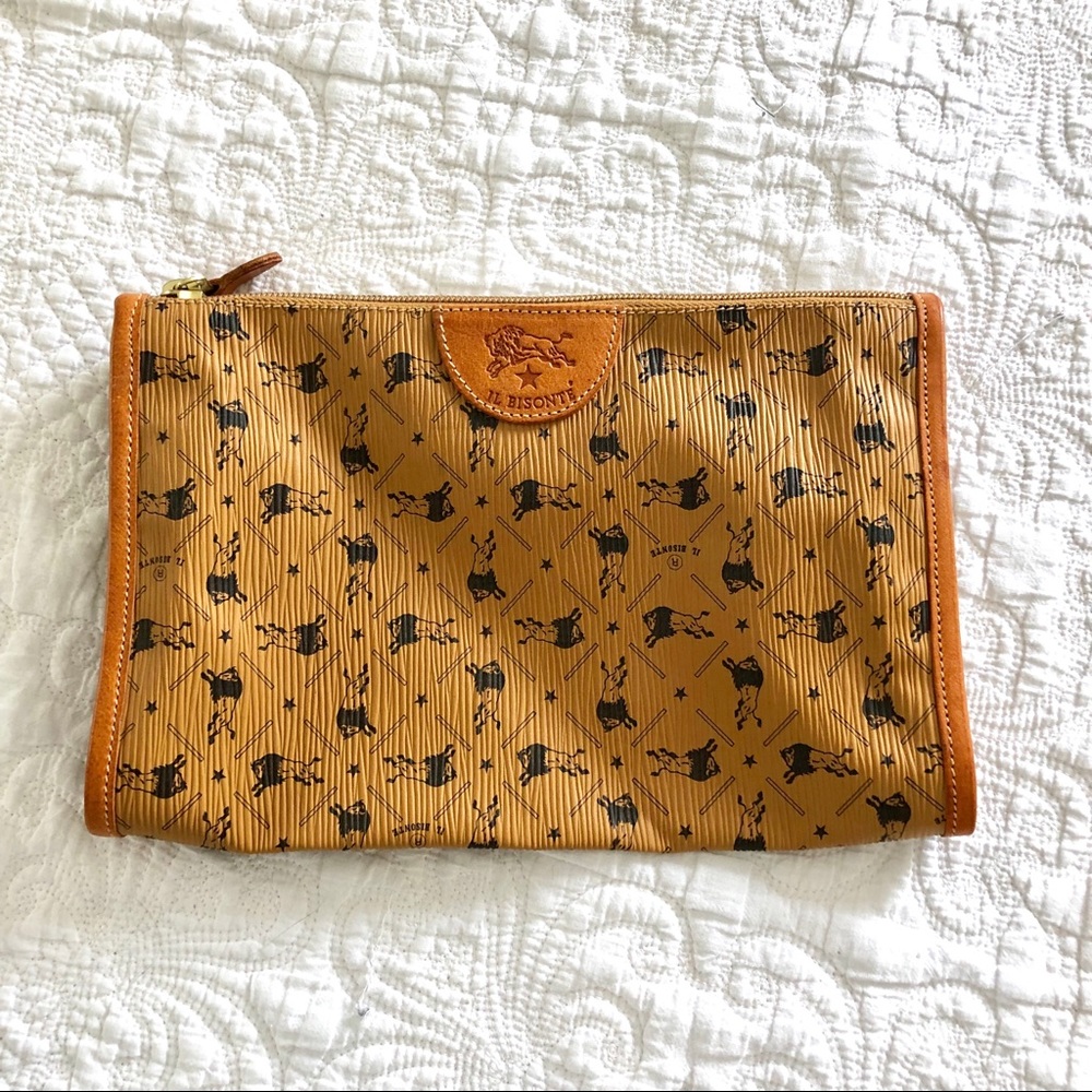 Vtg Italian IL BISANTE Logo Leather Pouch
